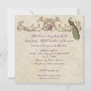 Vintage Peacock & Etchings Wedding Invitation