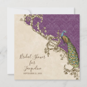 Vintage Peacock & Etchings Wedding Invitation