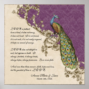 Vintage Peacock & Etchings - Wedding Personalised Poster