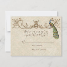 Vintage Peacock & Etchings Wedding RSVP Card