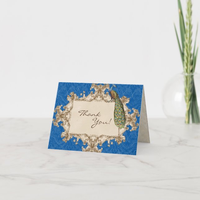 Vintage Peacock & Etchings Wedding Thank You Notes (Front)