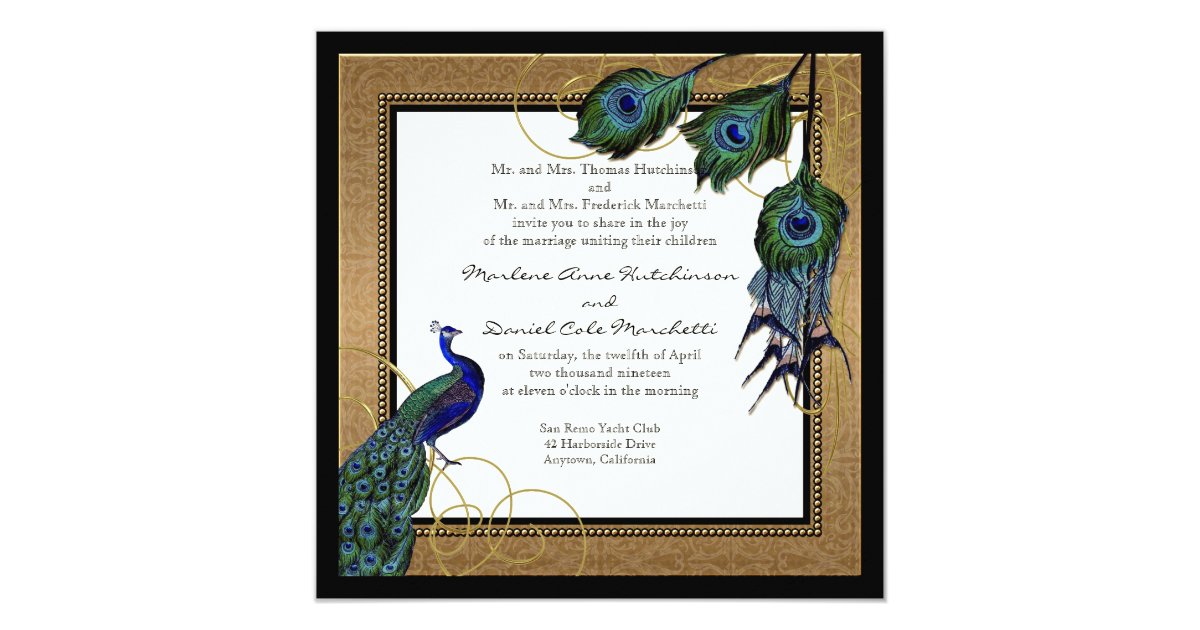 vintage_peacock_feather_7_formal_elegant_wedding_card rd3d1fdedcff948b48505c2fa7d2e289e_zk9yv_630