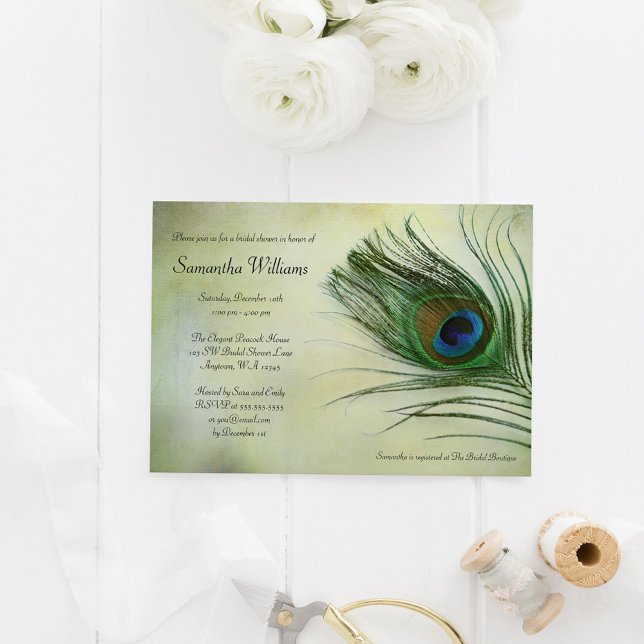 Vintage Peacock Feather Bridal Shower Invitations (Creator Uploaded)