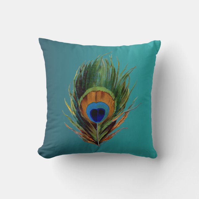 Vintage Peacock Feather Cushion (Front)