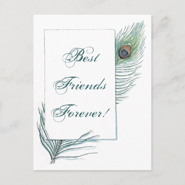 Vintage Peacock Feather Inspirational BFF Quote Postcard (Front)