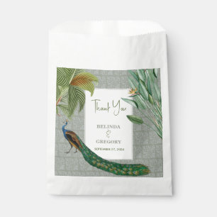 Vintage Peacock Feather Tropical Greenery Wedding Favour Bag