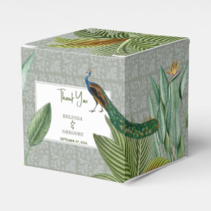 Vintage Peacock Feather Tropical Greenery Wedding Favour Box