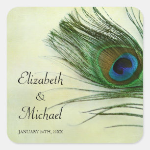 Vintage Peacock Feather Wedding Favour Label