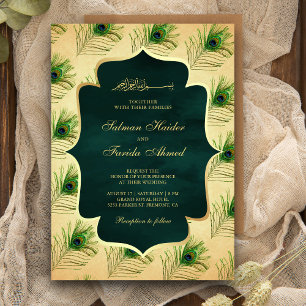Vintage Peacock Feathers Muslim Wedding Invitation