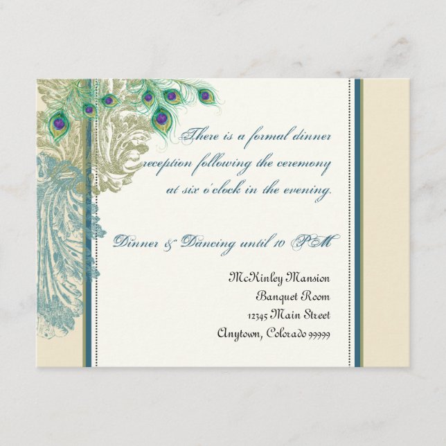Vintage Peacock, Feathers  Reception Invitation (Front)