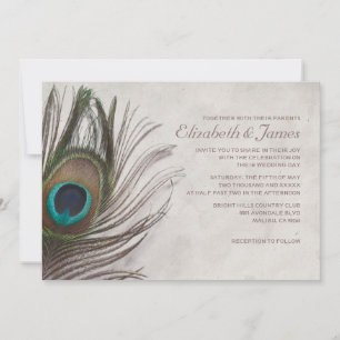 Vintage Peacock Feathers Wedding Invitations