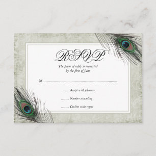 Vintage Peacock Feathers Wedding RSVP Card