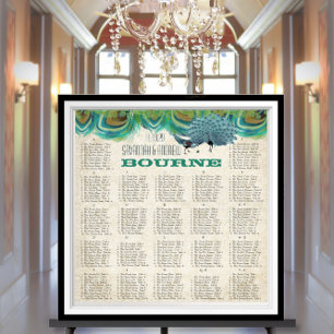 Vintage Peacock Feathers Wedding Seating Chart