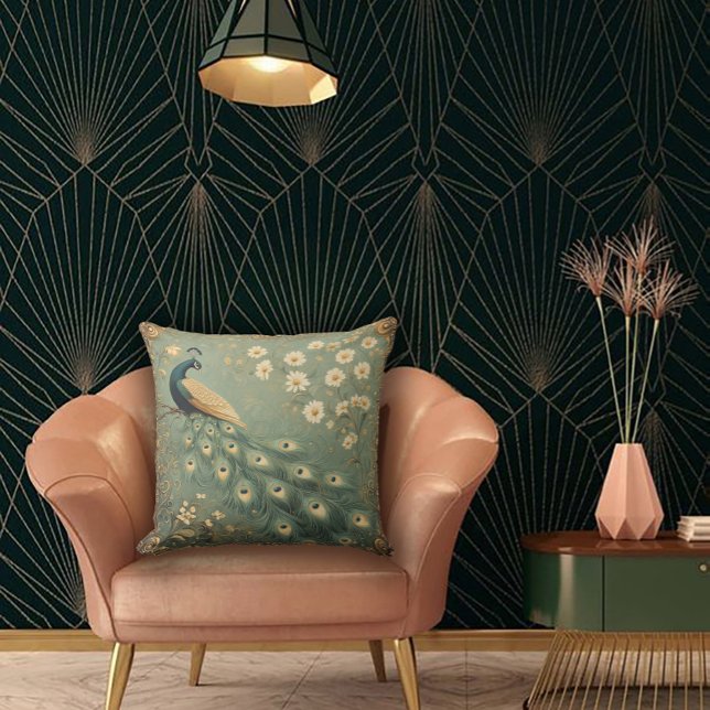 Vintage Peacock & Floral Art Nouveau Cushion (Creator Uploaded)