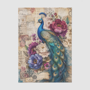 Vintage Peacock Floral Collage Tissue Paper