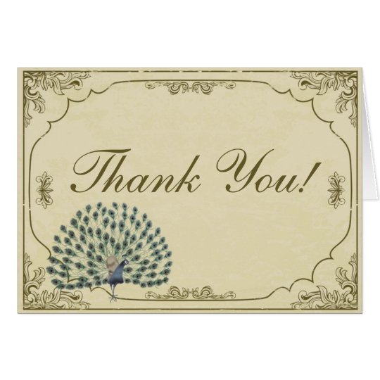 Vintage Peacock Folded Wedding Thank You Card