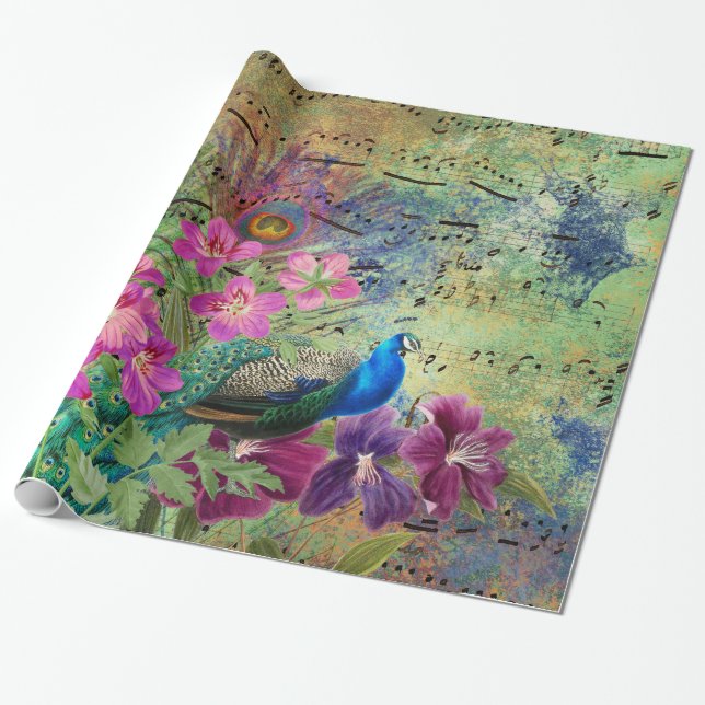 Vintage Peacock for all occasions Wrapping Paper (Unrolled)