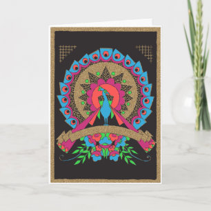 Vintage Peacock for Spring Gold Holiday Card
