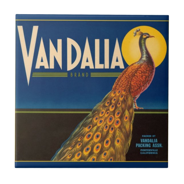 Vintage Peacock Fruit Crate Label Tile (Front)