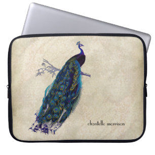 Vintage Peacock Full Feathers on Tattered Lace Laptop Sleeve
