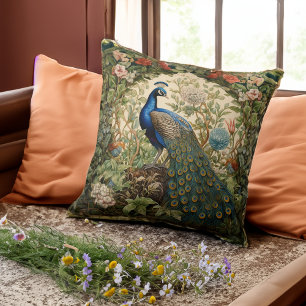 Vintage Peacock in a Flower Garden Cushion