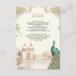 Vintage Peacock Indian Palace Wedding Details Enclosure Card