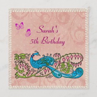Vintage Peacock Lacy Pink Birthday Invitation