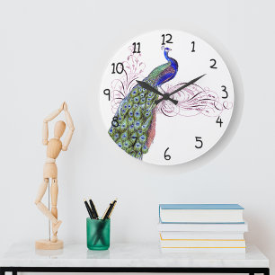 Vintage Peacock Large Clock