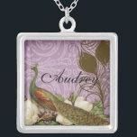 Vintage Peacock & Magnolias Monogram Necklace<br><div class="desc">This elegant Vintage peacock, damask, magnolias and swirls design is featured on a wide range of wedding products including invitations. This sterling silver keepsake necklace is perfect for your daughter, sister, aunt, mother or grandmother - it has an elegant appeal that crosses the ages. Also excellent for a Bridal shower...</div>