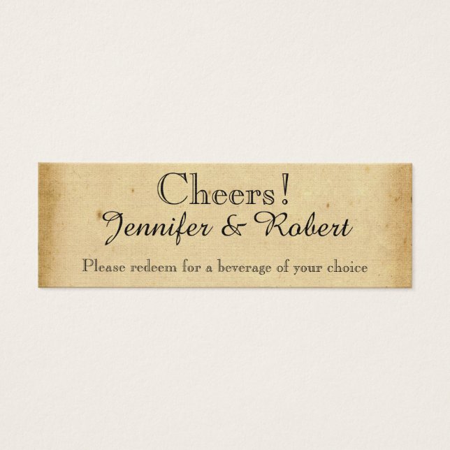 Vintage Peacock Monogram Wedding Drink Tickets (Front)