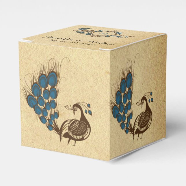 Vintage Peacock Monogram Wedding Favour Box (Front Side)