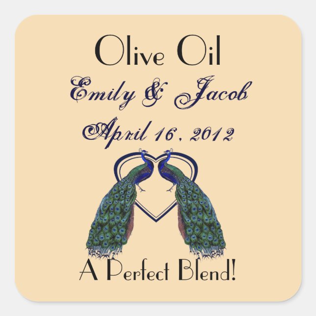 Vintage Peacock Olive Oil Favour Tags (Front)