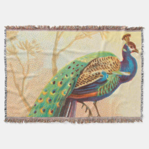 Vintage Peacock on a branch painting Throw Blanket