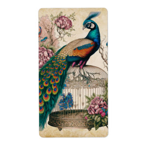 Vintage Peacock on Bird Cage Victorian