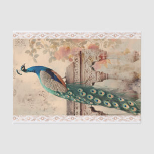 Vintage Peacock on Carved Stone Perch Collage #1  Tissue Paper