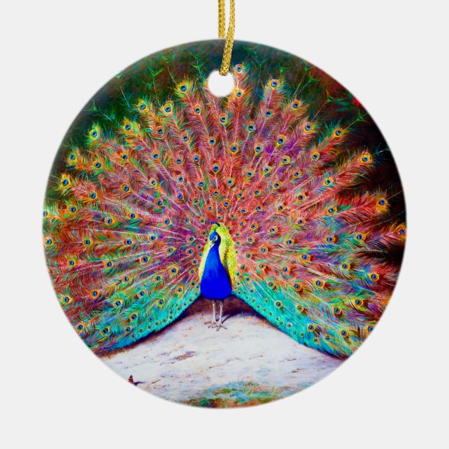 Vintage Peacock Painting Ceramic Ornament (Front)