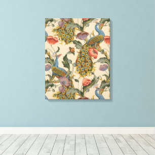 Vintage Peacock Pattern Colourful Art Canvas Print