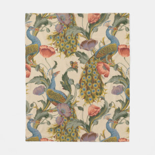 Vintage Peacock Pattern Colourful Art Fleece Blanket