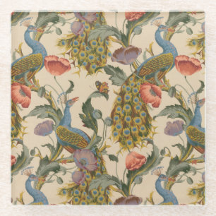 Vintage Peacock Pattern Colourful Art Glass Coaster