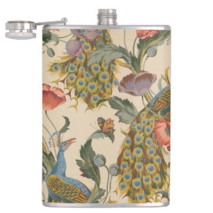 Vintage Peacock Pattern Colourful Art Hip Flask