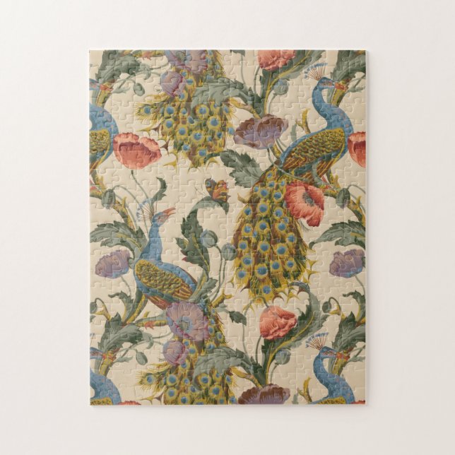 Vintage Peacock Pattern Colourful Art Jigsaw Puzzle (Vertical)