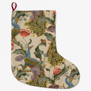Vintage Peacock Pattern Colourful Art Large Christmas Stocking