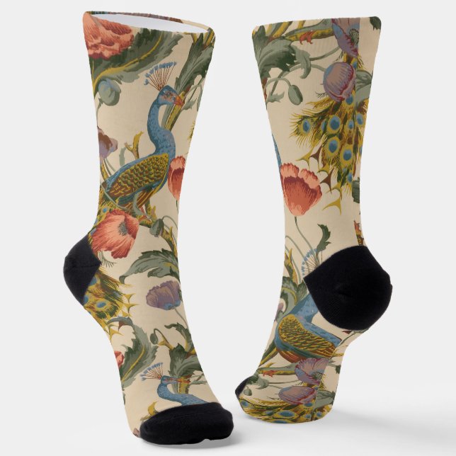 Vintage Peacock Pattern Colourful Art Socks (Angled)