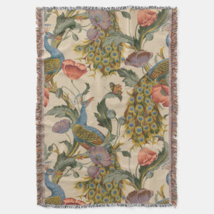 Vintage Peacock Pattern Colourful Art Throw Blanket
