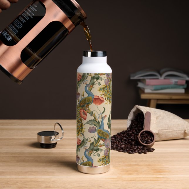 Vintage Peacock Pattern Colourful Art Water Bottle (Coffee)