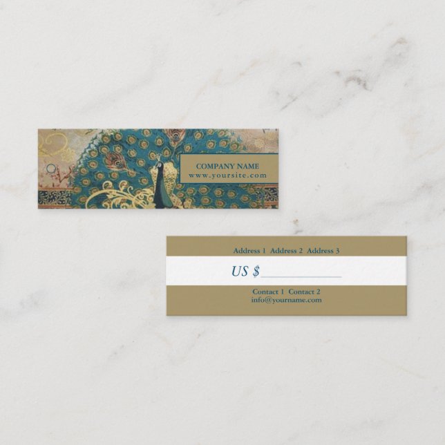 Vintage Peacock - Price Tag, Business Card (Front/Back)
