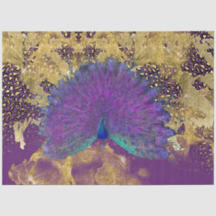 Vintage Peacock Purple and Gold Leopard Decoupage  Tissue Paper