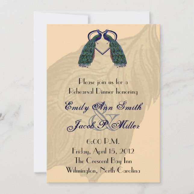 Vintage Peacock Rehearsal Dinner Invitations (Front)