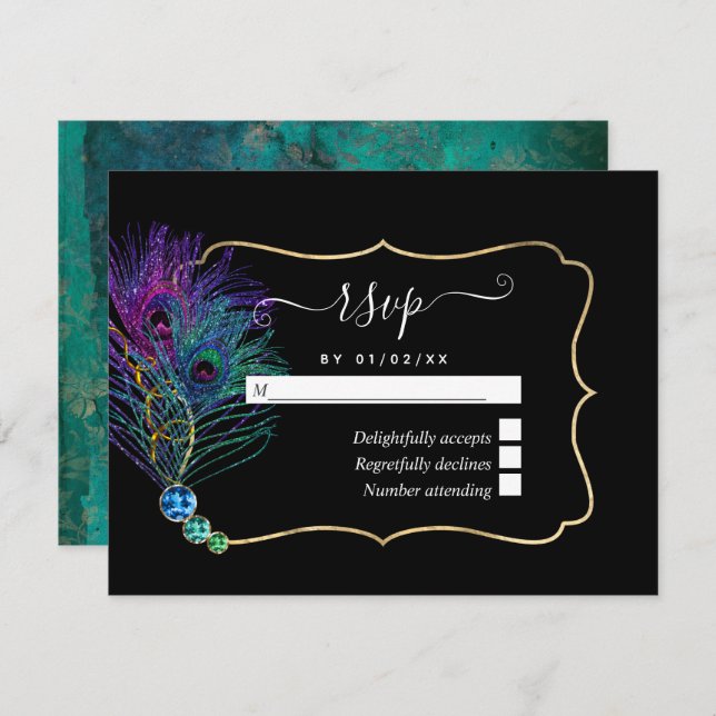 Vintage Peacock RSVP Card (Front/Back)