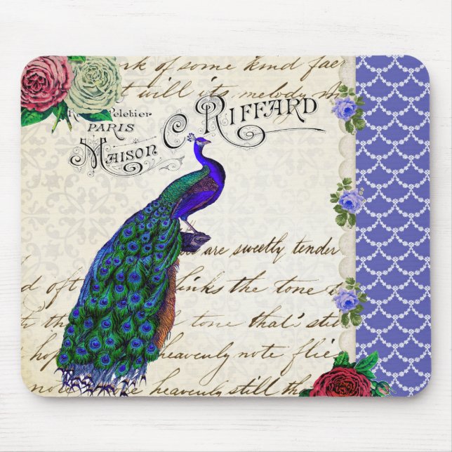 Vintage Peacock Song Collage Mouse Pad (Front)